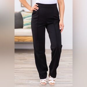 Black Pull On Stretch Dress Pants With Seam
